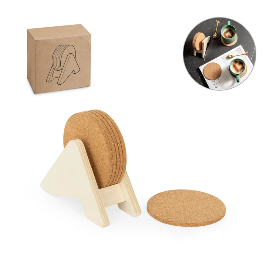 Plycork – Support en contreplaqué avec 6 sous-verres en liège