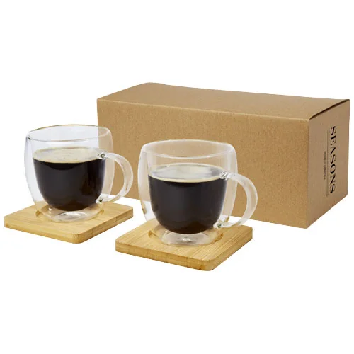 Tasse Manti 2 pièces en verre à double paroi de 250 ml avec sous-verre en bambou