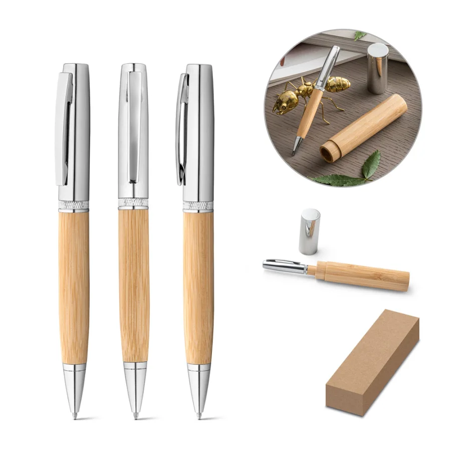 Fuji – Stylo bille en bambou et métal avec étui