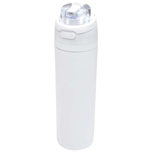 Bouteille d'eau Theron 800 ml en acier inoxydable à simple paroi recyclé RCS, avec bouchon à double fonction et paille rabatt